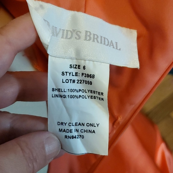 David's Bridal Melon Satin dress, 6, strapless - Picture 10 of 11